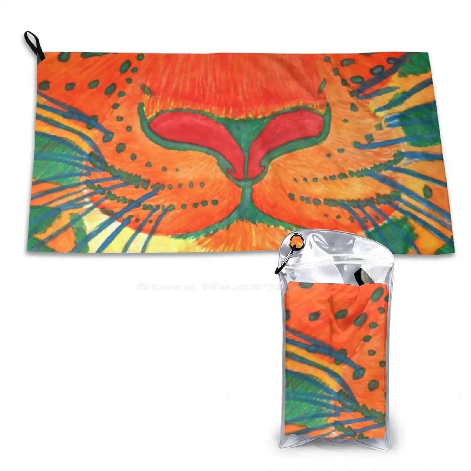 Gym Outdoor Sports Fitness Towel Bath Washcloth Watercolor Nature Animals Freehand Cats Big Artist Original Unique Colorful