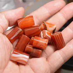 10pcs Wholesale natural semi-precious stone smooth cylindrical bead Red stripe straight hole loose spaced bead strand tube bead