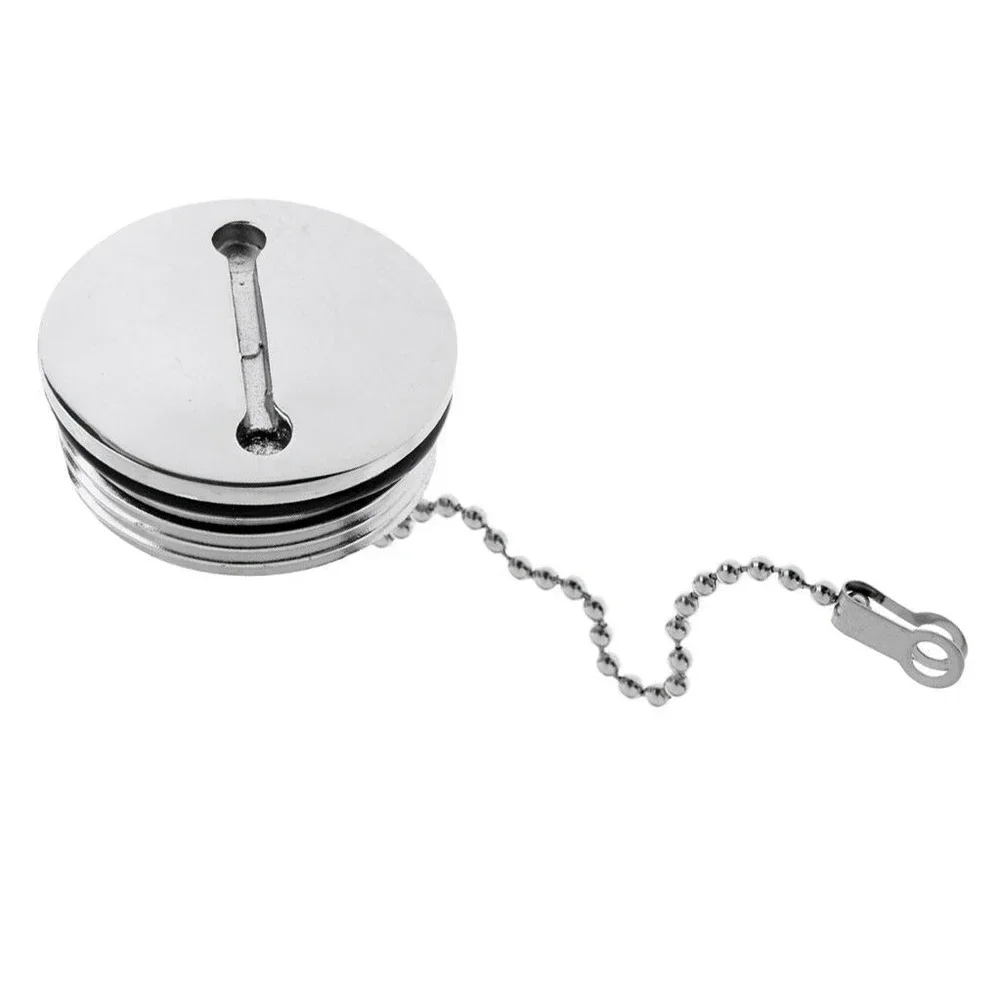 1PCS 50MM 2 Inch Fuel Gas Tank Cap With Chain Spare Yacht Replacement Hardware Silver Stainless Steel Boat Hardware Accessories