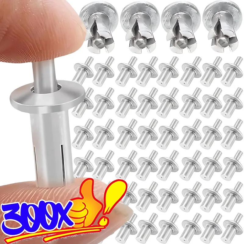 300x Hammer Drive Aluminum Alloy Expansion Rivet Metal Rivetnut Fasteners Expansion Nail Head Piercing Knock Rivet Nut Screw Kit