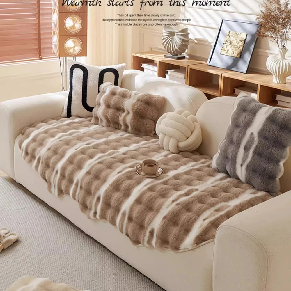 Winter Rabbit Plush Sofa Cushion Irregular-Shaped Anti-Slip Sofa Cushions and Thickened Warm Sofa Cover Universal Sofa Covers