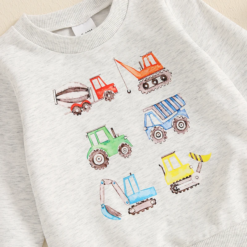 男の子用長袖スウェットシャツとパンツセット,建設車両プリントの衣装,カジュアルウェア,春,秋