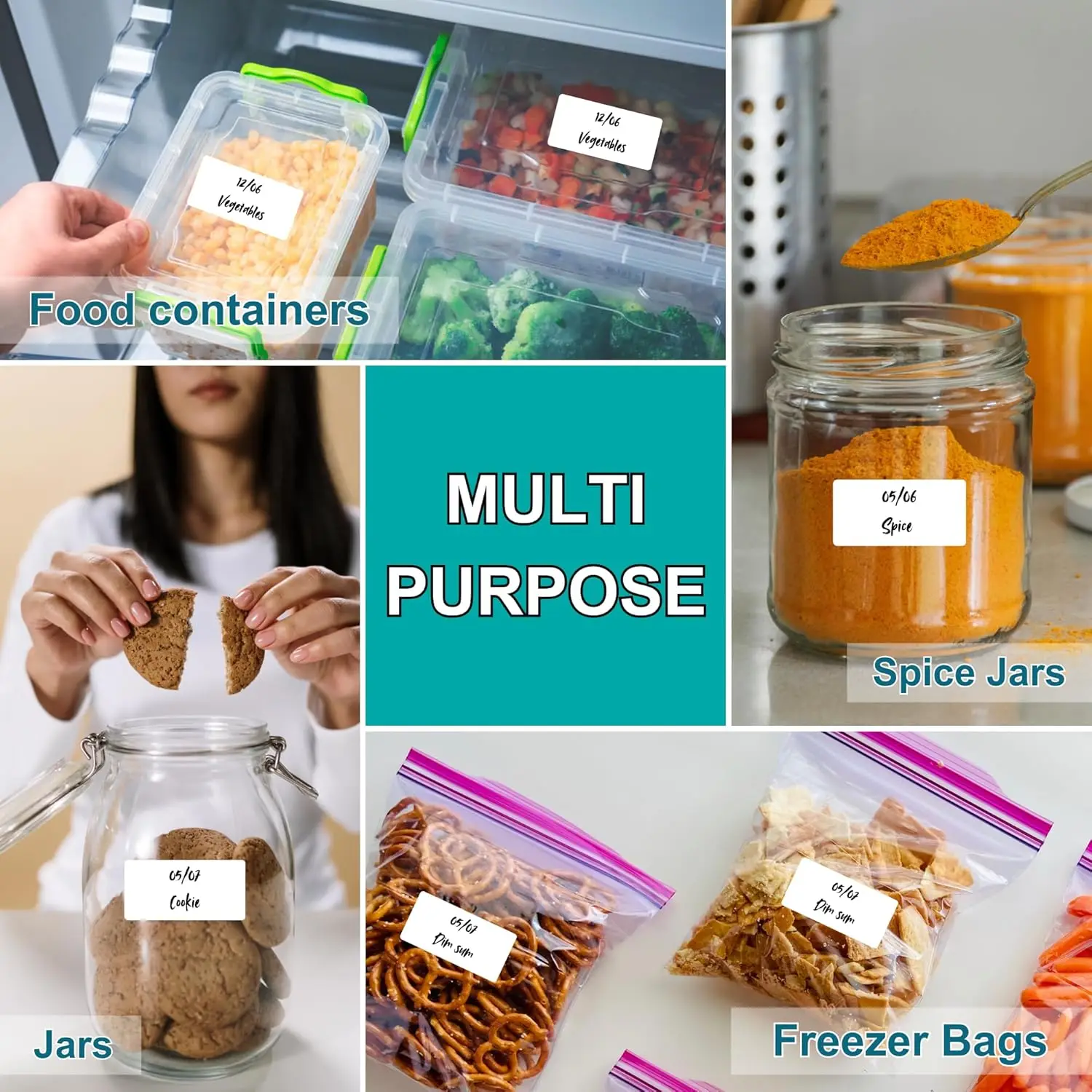 Food Containers, Jars, Pantry Organization - Waterproof & Oil - Resistant Removable Freezer Labels in 1x2 inches image 6