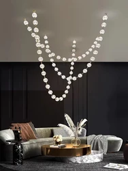 2025 New Trend Pearl Drop Designer Staircase Long LED Ceiling Chandelier Balls 6cm Suspension Luminaire Lampen For Living Room
