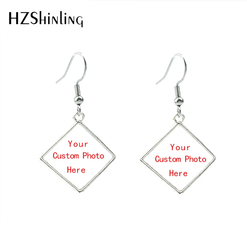 2023 New Fashion Customed Photo Tear Drop Glass Cabochon Fish Hook Earrings Personalized Jewelry Earrings OMG