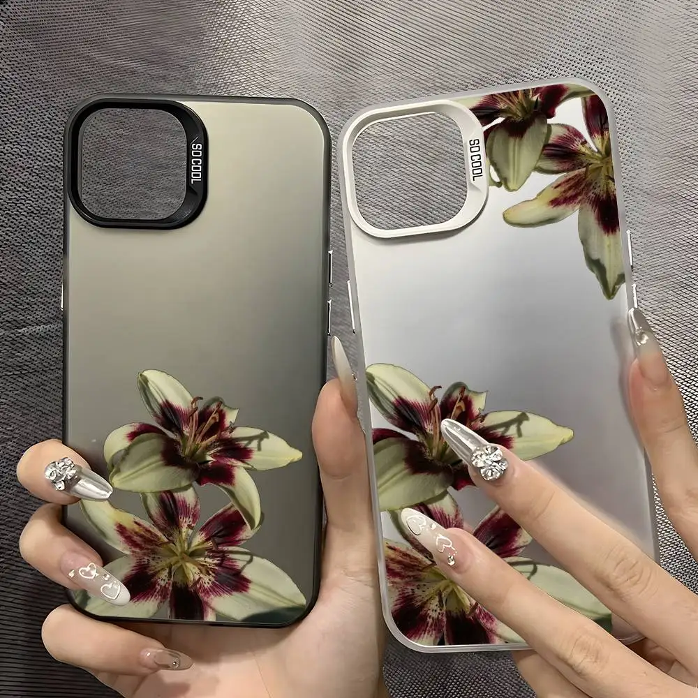 Custodia morbida per telefono con stampa fiore orchidea giglio per iPhone 16 15 14 13 12 11 Plus Pro Max multicolore Aurora laser Custodia antiurto FundaCover