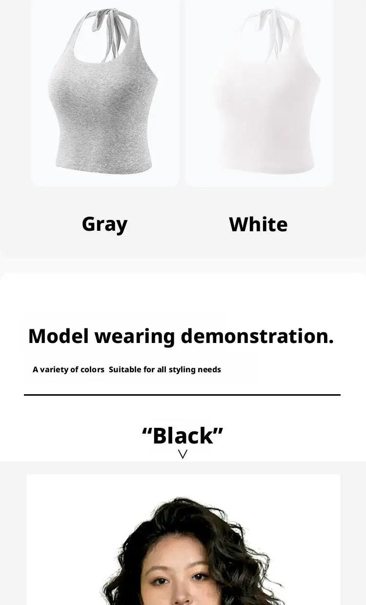 S-3XL Für 40-90kg Übergrößen Neckholder-Camisole-Top für Damen mit Brustpolster, schönem Rückendesign und festem Cup, Tanktops – Detail 13