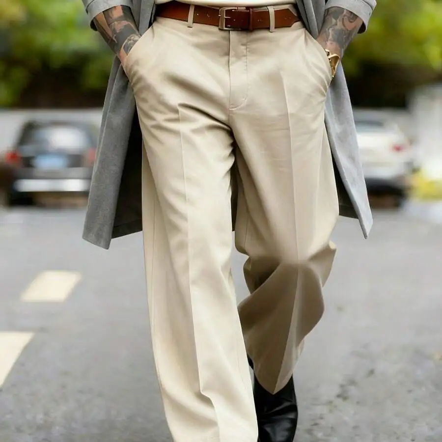 

Mens Solid Color Straight Leg Dress Pants Cotton Blend Casual Office Wear