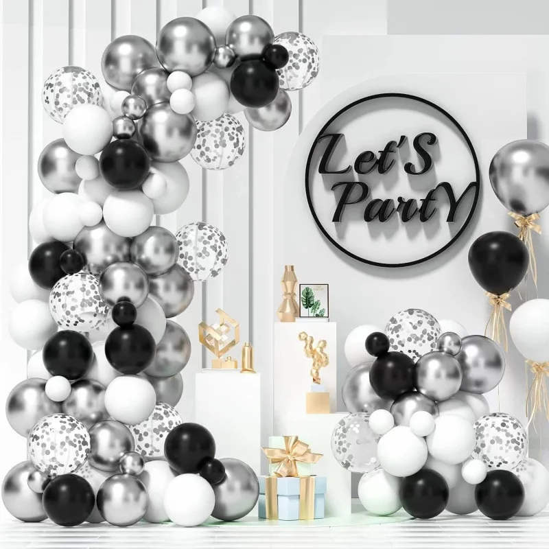 

2 Sets New Black White Silver Latex Balloon Set Garland Arch For Wedding Birthday Party Decoration