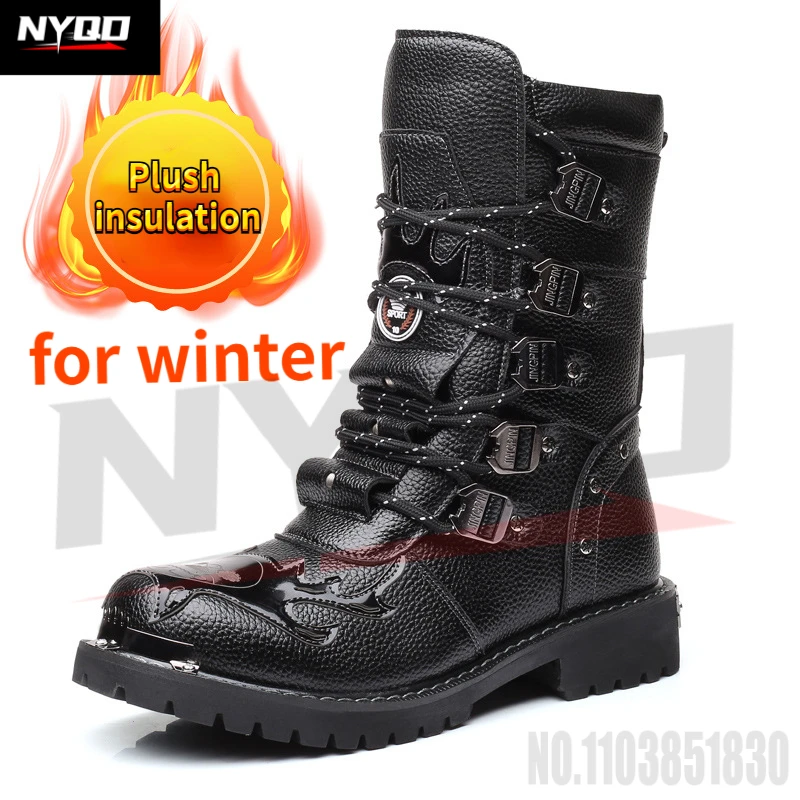 Men's military boots, mid length outdoor boots, high-quality motorcycle shoes motorcycle boots botas moto