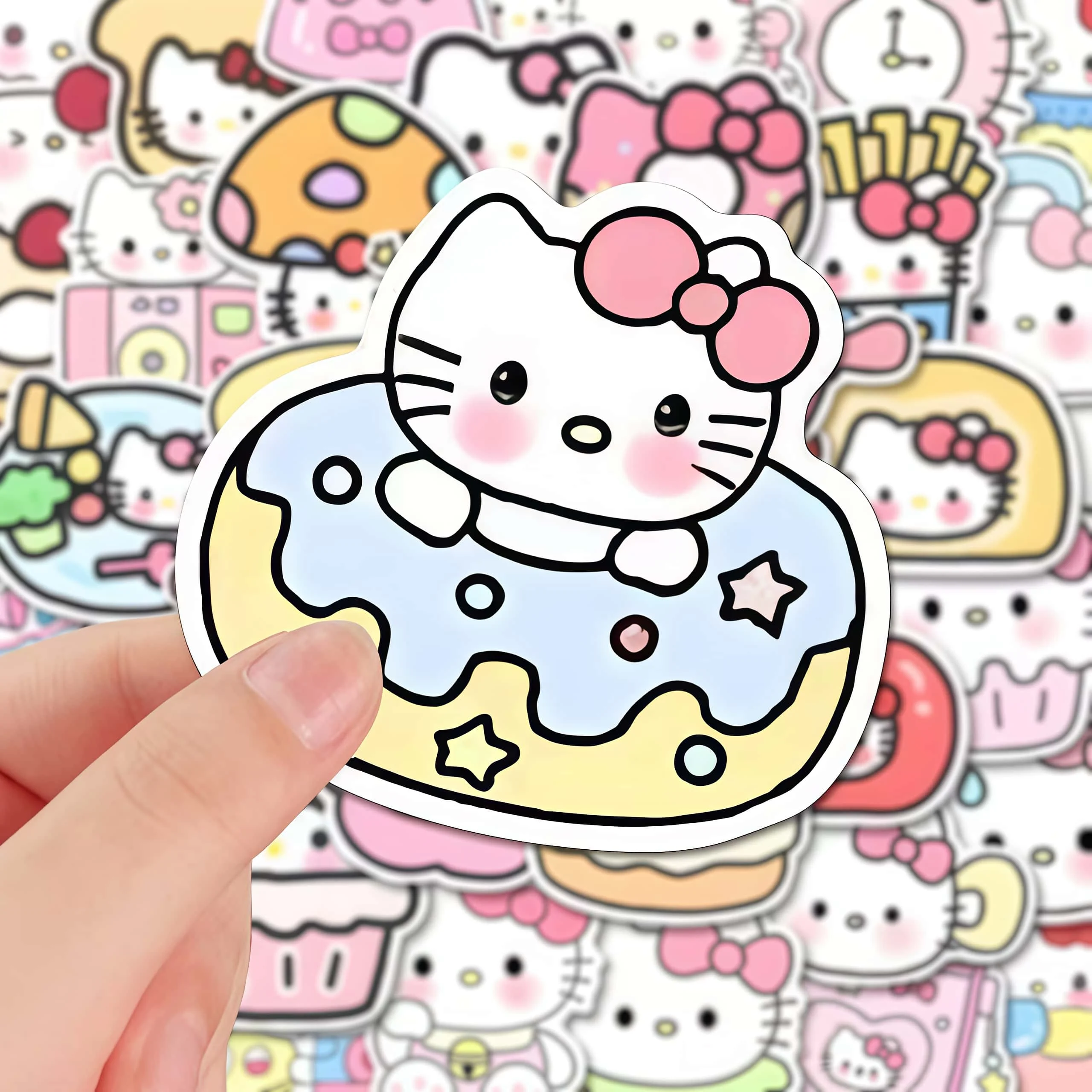 100 قطعة من ملصقات Kawaii Hello Kitty، شارات كرتونية لطيفة لأجهزة الكمبيوتر المحمول وزجاجة المياه والمجلة والديكور اليدوي
