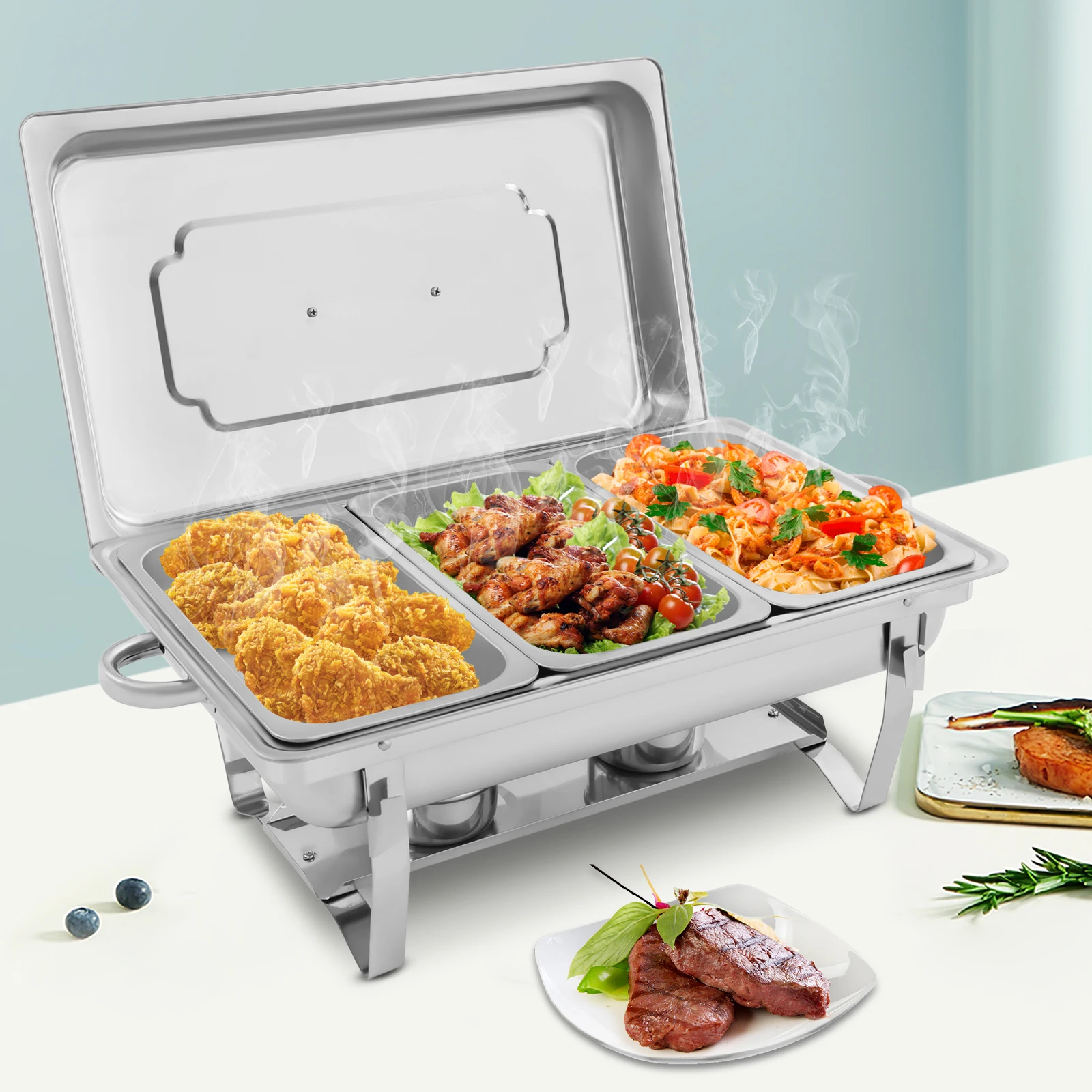 

Набор жаровни из нержавеющей стали 410, цельная эластичная конструкция, три отделения со съемными крышками и подносами для держателей топлива