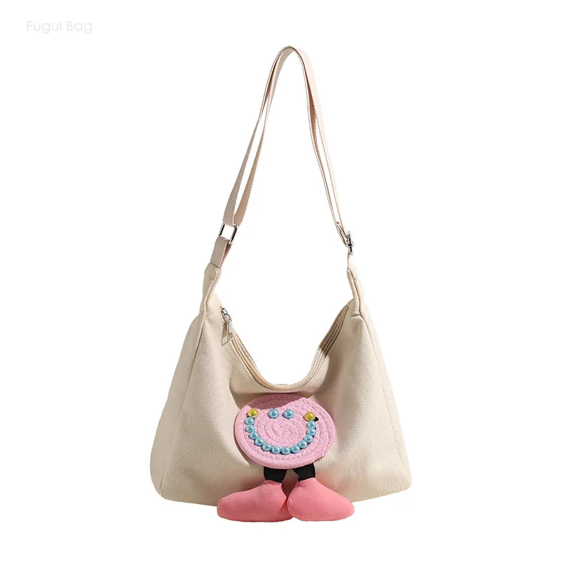 Women's Tote Bag Single Shoulder Underarm Bag Crossbody New Fashion Casual Canvas New Cartoon Smiling Face Versatile