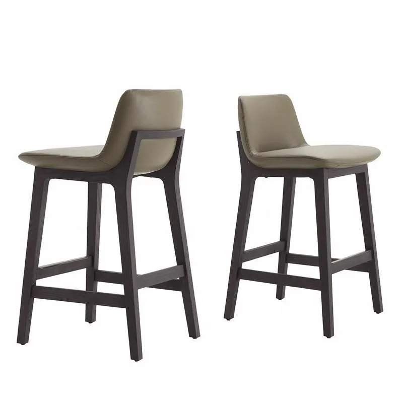 new Italian Bar Chair Home Modern Simple Light Luxury Solid Wood High Stool Ash Wood Leather Island Designer Chair