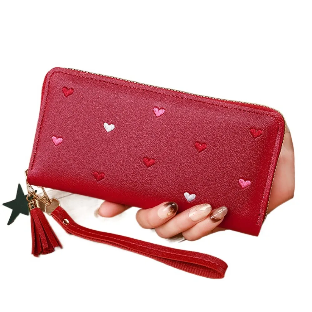 Fashion Korean Women's Long Wallet Long Tassel PU Leather Large Capacity Wallet Sweet Fold Clutch Bag Outdor