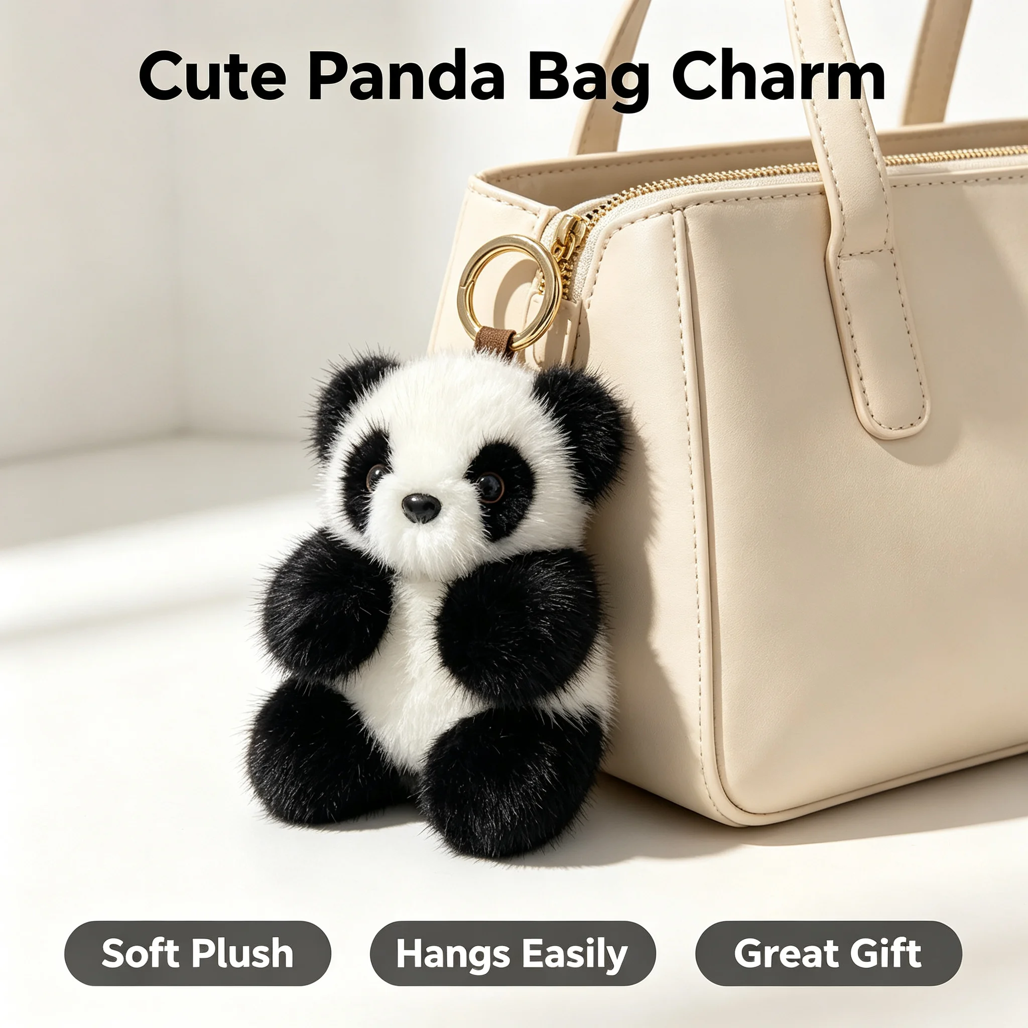 New Cute Imitation Mink Fur Panda Keychain Fluffy Bag Charm for  Handbag Ornament Car Pendant Fashion Birthday Gift