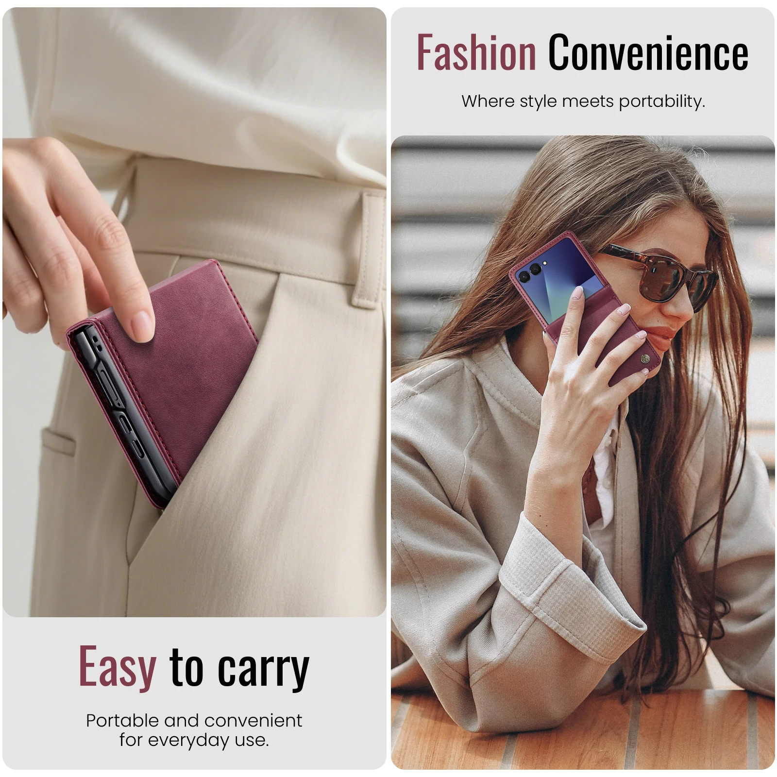 

Caseme-033 For Samsung Galaxy Z Flip 7, Luxury Flip PU Leather Wallet Case Card Slots Money Bag Billfold Coin Purse Stand Cover