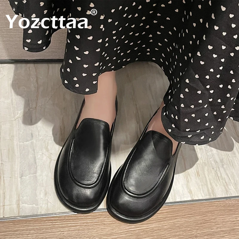 Yozcttaa Size 33-40 Women Flats Loafers Soft Genuine Leather Low Heels Shoes 2025 Ins Casual Slip On Daily Office Lady Dress