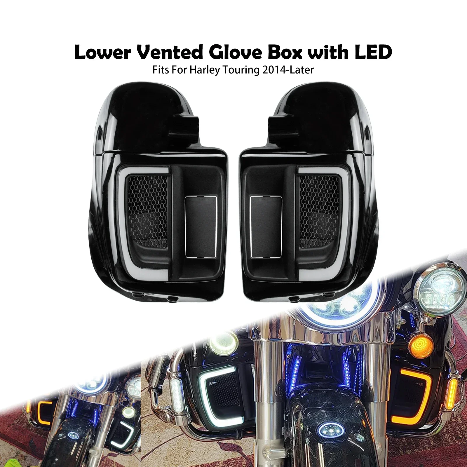 

Motorcycle Lower Vented Leg Fairings Glove Box with LED Light For Harley Touring Road King Electra Street Glide FLTRX 2014-2024