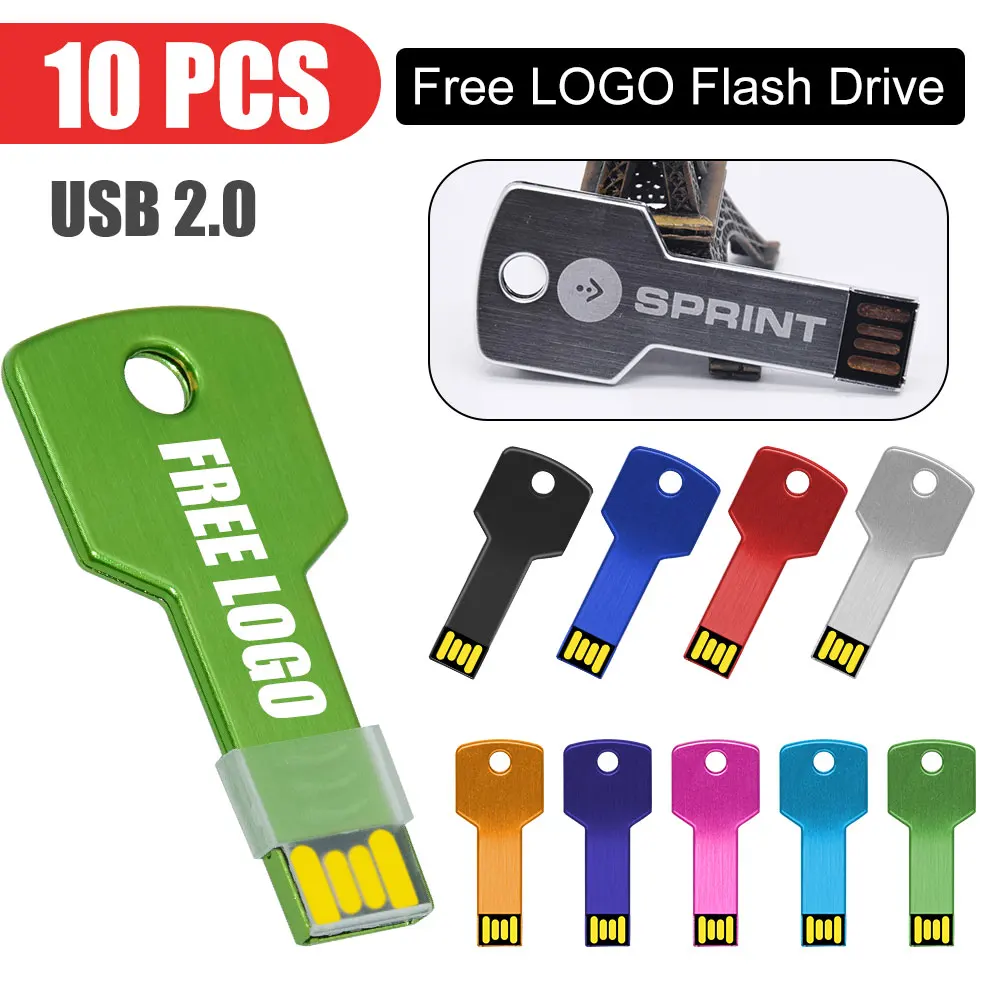 10pcs key usb flash drive 4GB 8GB metal pen drive 128GB  memory stick 32GB 64GB waterproof pendrive u stick gift