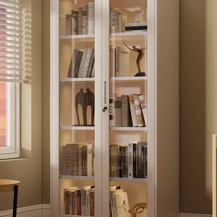 Dust-proof steel floor-to-ceiling bookshelf, children's multi-layer locker with glass door, storage with lock