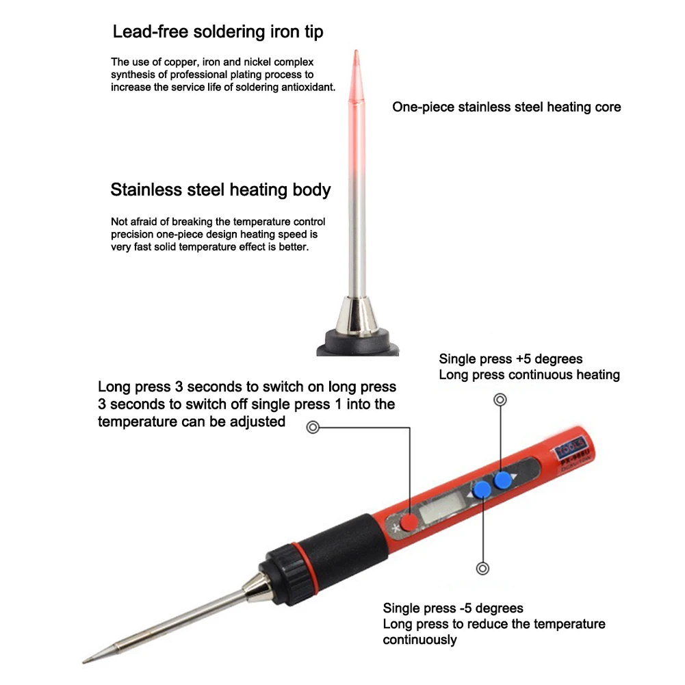 

High-resolution For DIY Projects Cordless Soldering Iron Rechargeable Soldering Iron 10W Power Adjustable Temperature