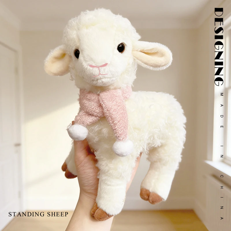 

Милая реалистичная плюшевая игрушка-ягненок, мягкая подушка-овечка в стиле каваи, мультяшная кукла для успокоения, декор для дома, подарки на день рождения для детей