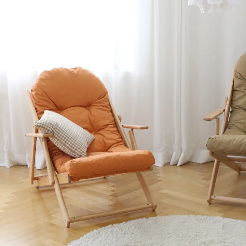 Solid Wood Folding Recliner Chair Nordic Lounge Nap Chair Adjustable Backrest for Balcony Home Office Pregnant Women Comfort