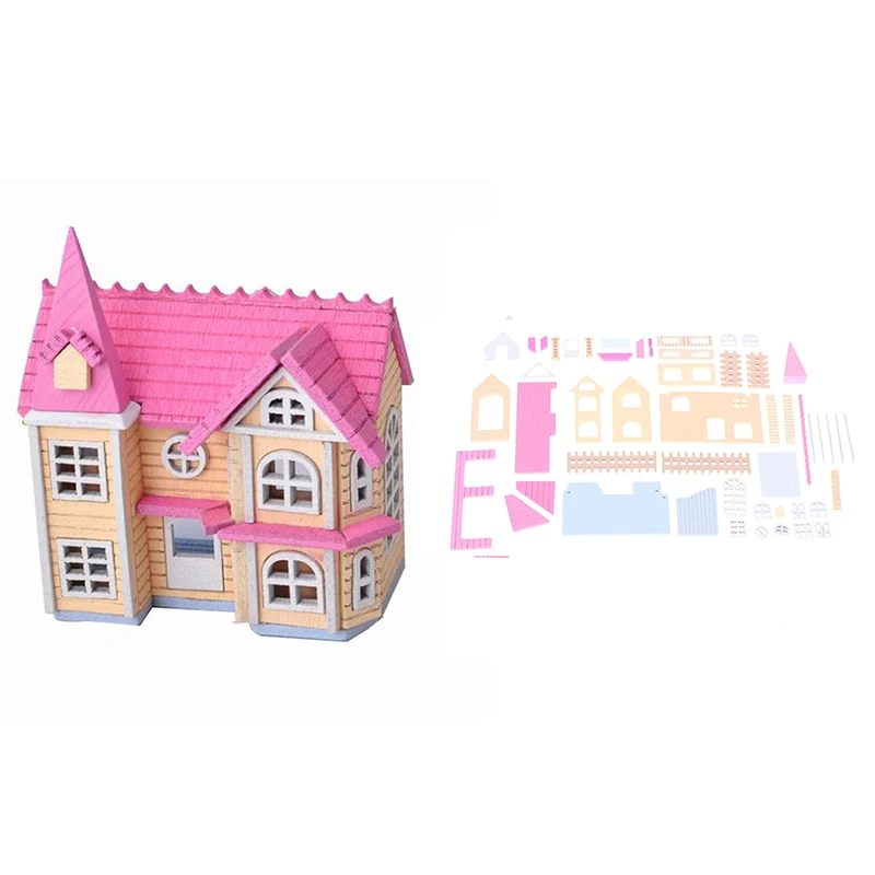 1/12 Pink DIY Mini Wooden Dolls Miniature House Handicraft Assemble Toys Kits Educational Toys Mode