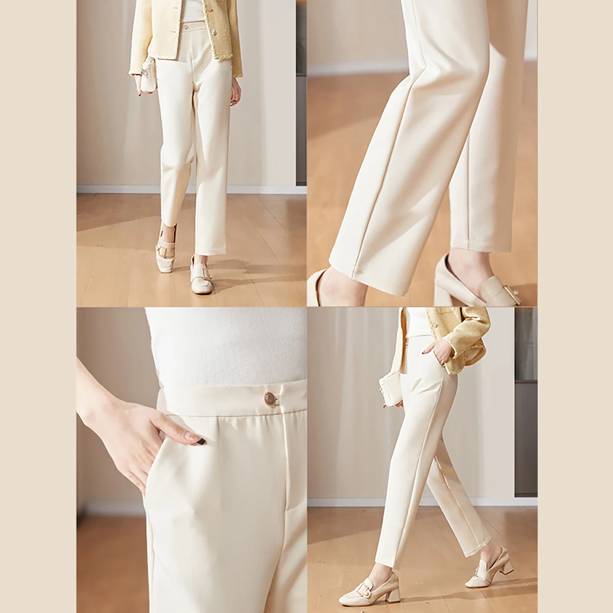 

OLrain French Apricot Dress Pants Women's Autumn Winter 2025 High Waist Straight-leg Suit Pants Solid Ladies Trousers O23CK69016