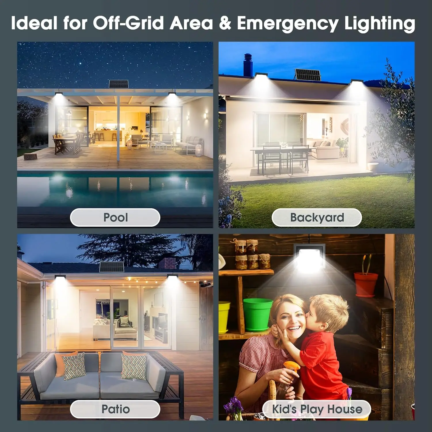 Solar Flood Lights Indoor Outdoor (2 Pack), Aluminum 6000K Waterproof with On/Off Switch & Remote for Patio, Path, Pool