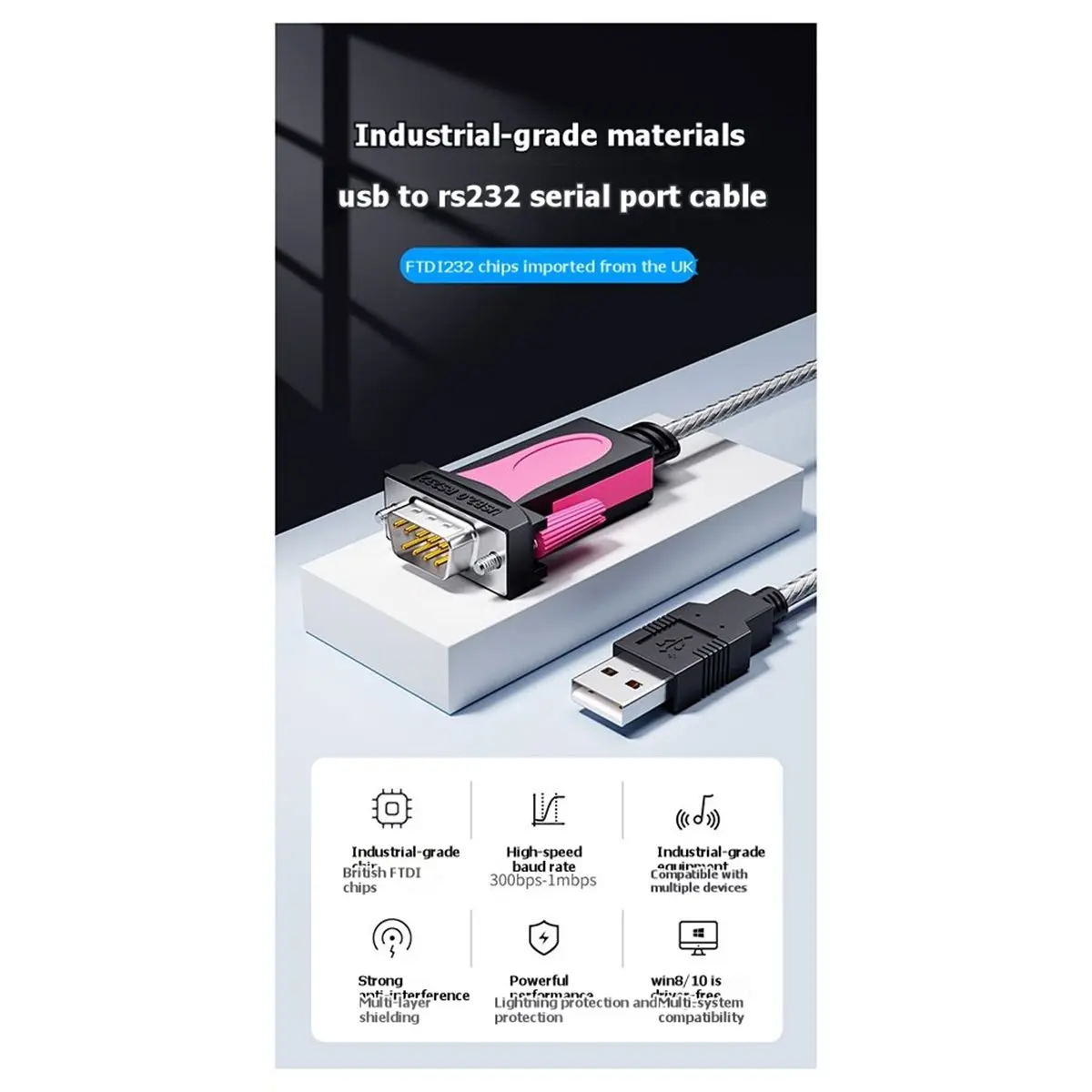USB to RS232 Male DB9 Cable Serial COM Port Adapter Chip USB R232 Converter Cable for Win 11/10/ 8.1 8 7 Vista XP