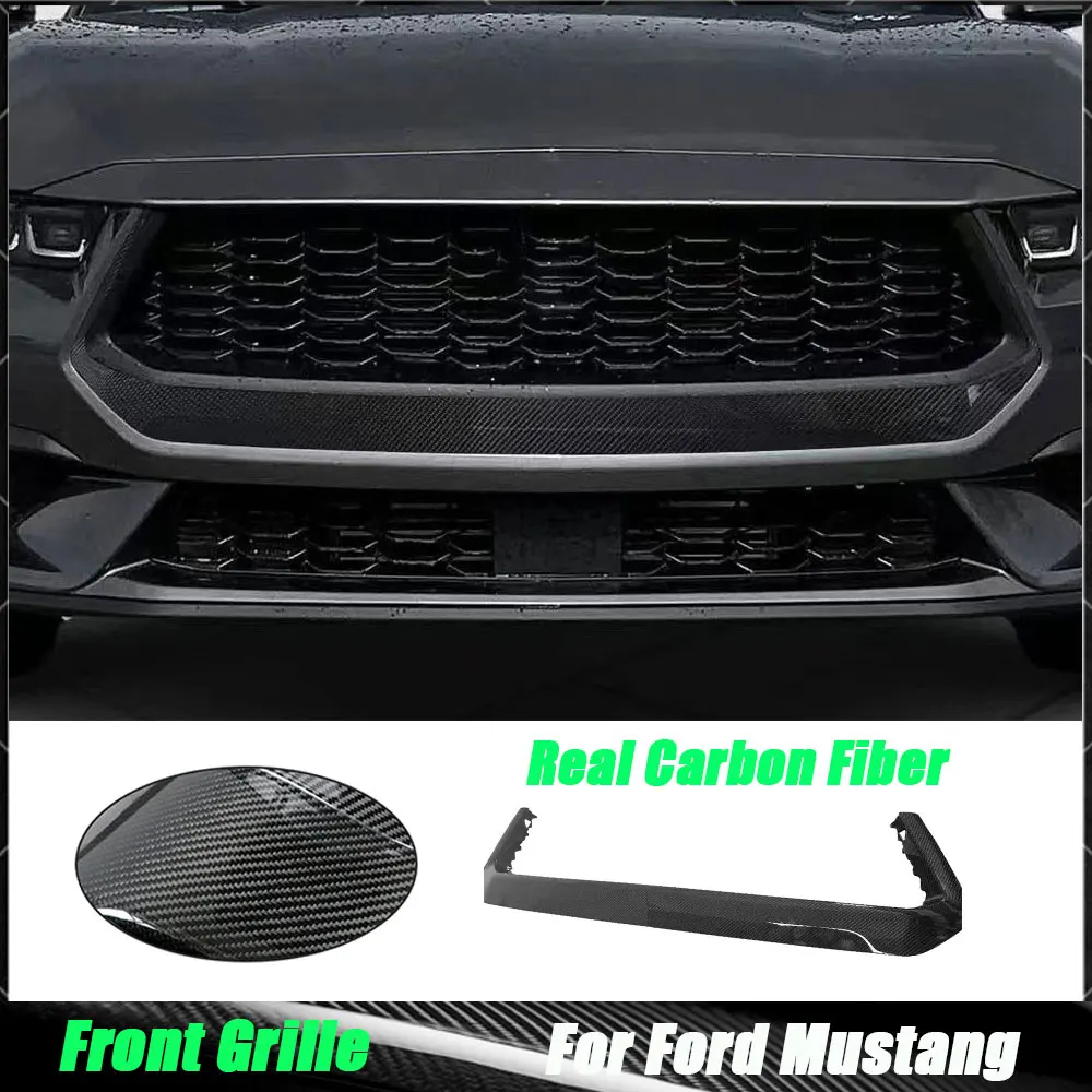 

Real Carbon Fiber For Ford Mustang 2024+ Front Grille Cover Front Bumper Grill Lowr Trim Cover Car Accessories