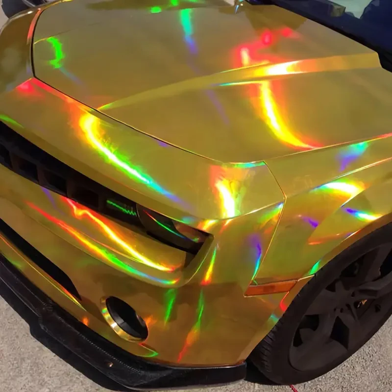 

Gloss Laser Holographic Chrome Gold Vinyl Wrap Roll DIY Air-Release Adhesive Decal Film Car Wrapping Sticker