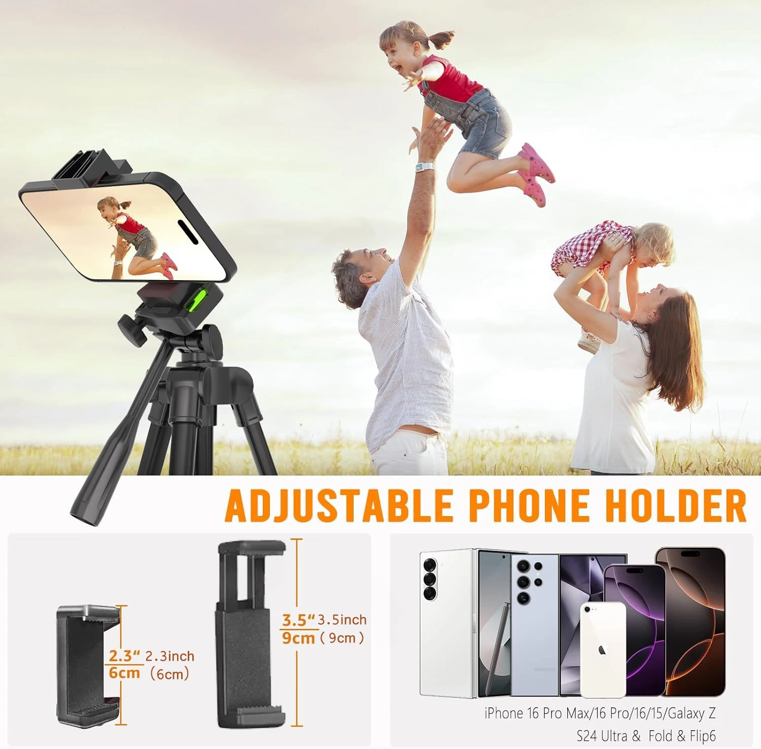 53'' Telefon- und Kamerahalterung Stativständer mit Fernbedienung und Halterung, kompatibel mit tragbarem Handy-Stativ