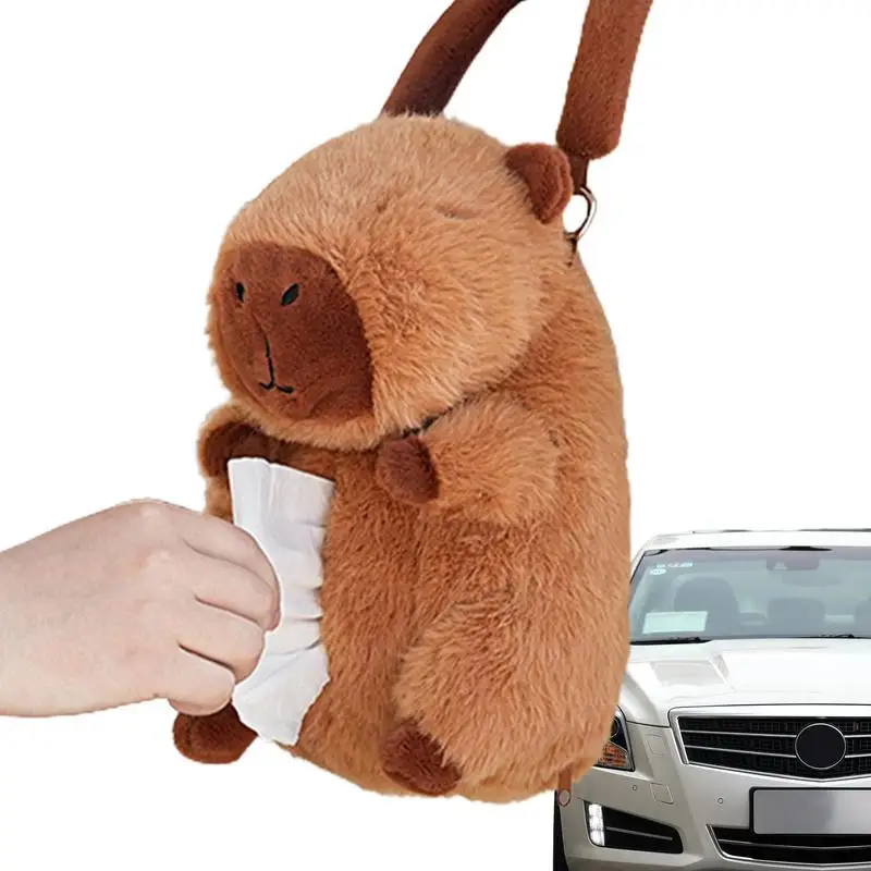 Plush Car Tissue Holder Capybara Car Creative Napkin Box Portable Adorable Car Tissues Holder For Cars Hotel Rooms Restaurants