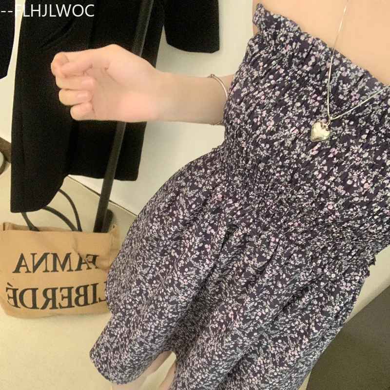 Two way to wear Dresses Cute Lolita Style Girls Summer Date Holiday Beach Flower Floral Print Retro Strapless Mini Dress