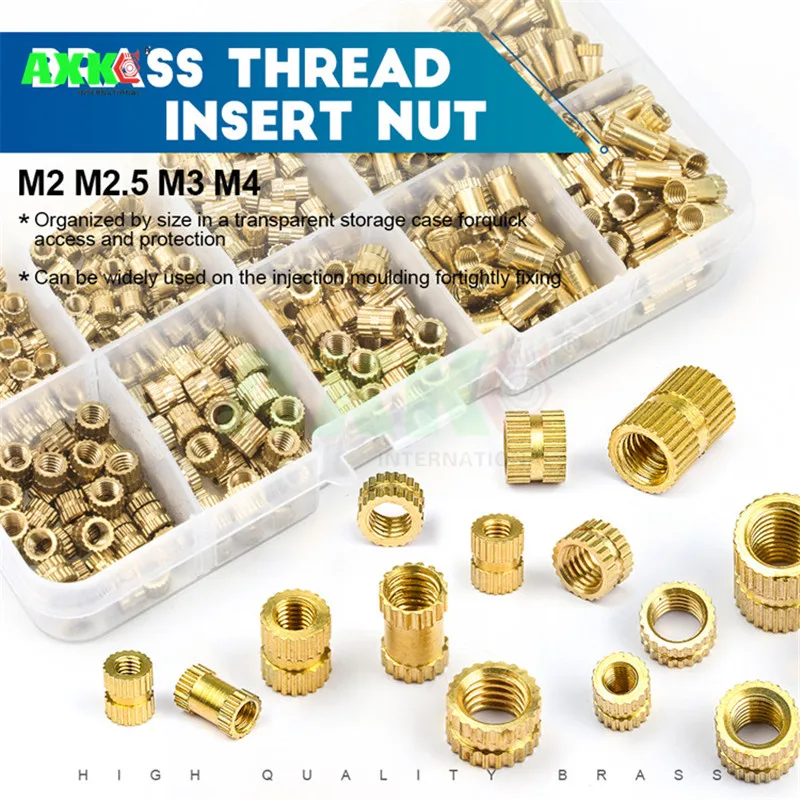 

200pcs/box 500pcs/box M2*L-3.5 M2.5*L-3.5 M3*L-4.2(OD) Injection Nut Copper Insert Knurled Nuts Knurling Kit For Electrical