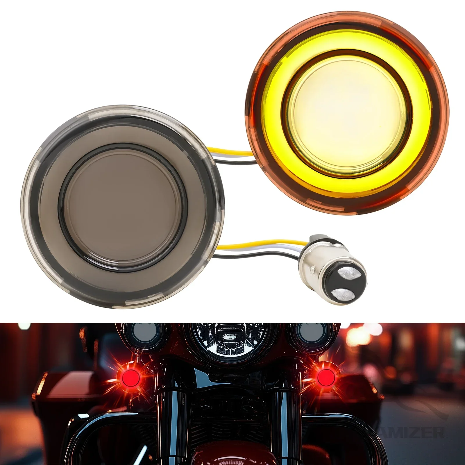 Lampada lampeggiante posteriore stile proiettile da 2 Copertura lente fumo rosso Indicatore di direzione a LED per Harley Sportster Tri Glide Touring Road King