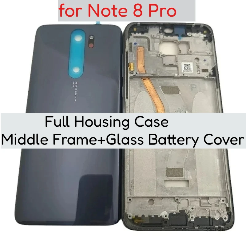 Full Housing Case for Xiaomi Redmi Note 8 Pro Middle Frame+ Glass Battery Cover Door Replacement Parts