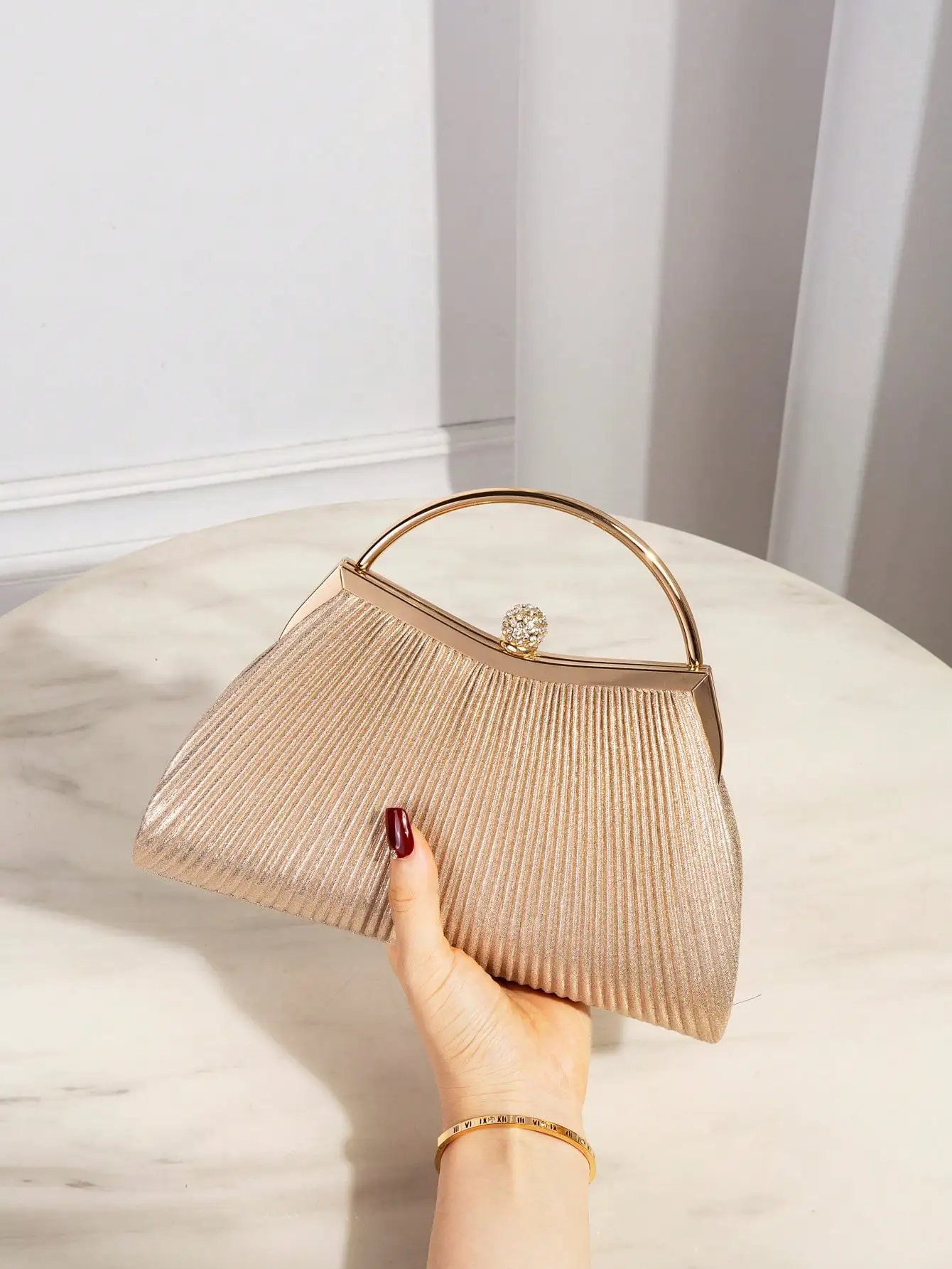 Glamorous Ruched Rhinestone Chain Bag - Sparkly Evening Bag for Wedding/Prom Black/Formal Dresses