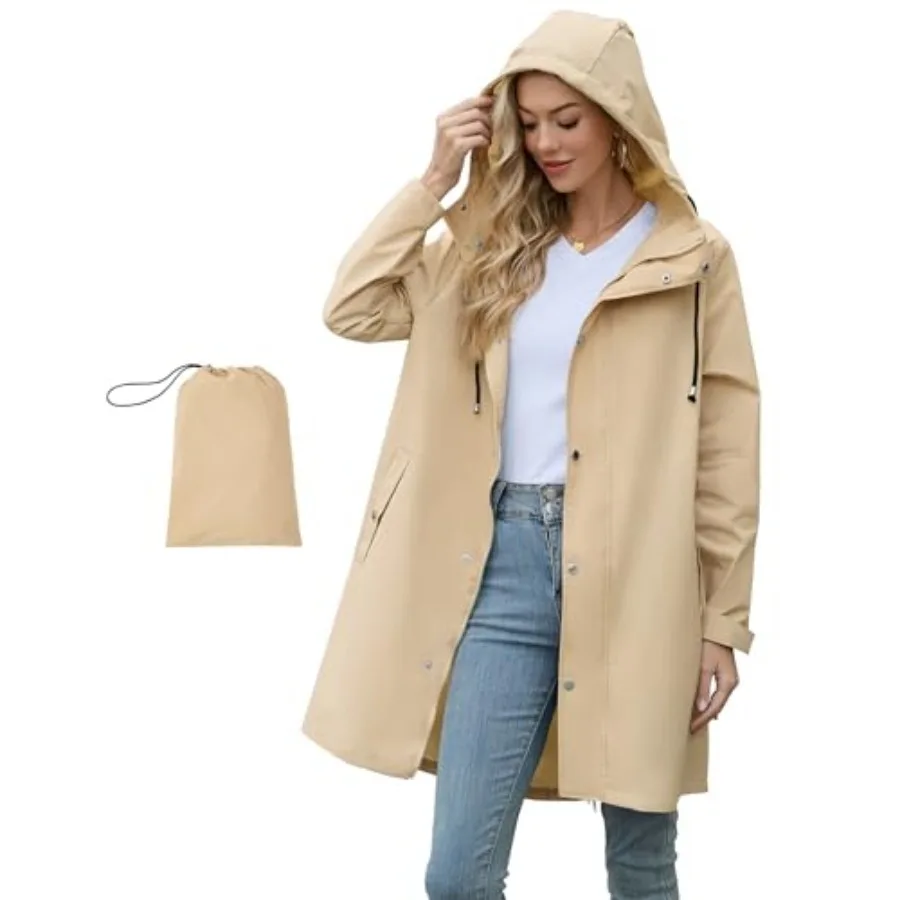 American Trends Packable Waterproof Rain Jacket Women with Hood Raincoat Windbreaker Long Hooded Trench Coats S-2XL Available