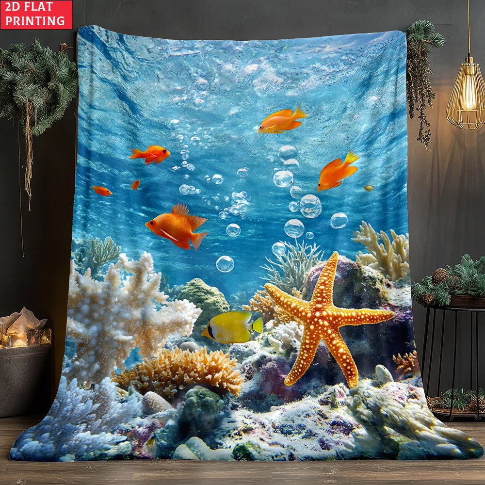 Throw Blanket Realistic Underwater Coral Print Vibrant Ocean Design Soft Cozy Wrap For Bathroom Bedroom And Coastal Home Decor