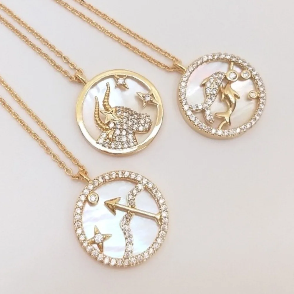 

1 шт. медные подвески 14 К золото цвет 12 созвездий ожерелье кулон миниатюрный циркон морского цвета ракушка Sense DIY кулон
