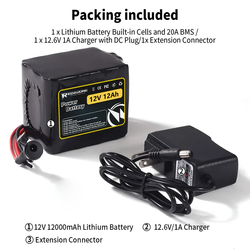

12V 12Ah Li-ion Battery for Robot Toy Model Solar Power Light Strip Router Camera Rechargeable Long Lasting Battery