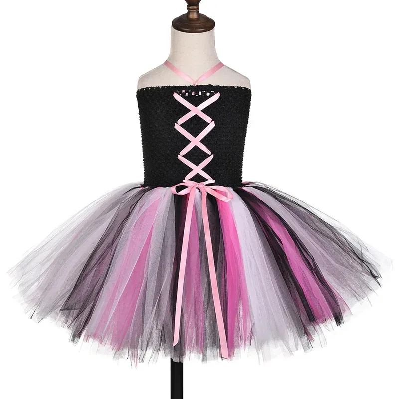 Pink Black Pirate Costumes for Girls Carnival Halloween Fancy Dress with Mask Headscarf Kids Disguised Tutu Outfit Child Clothes