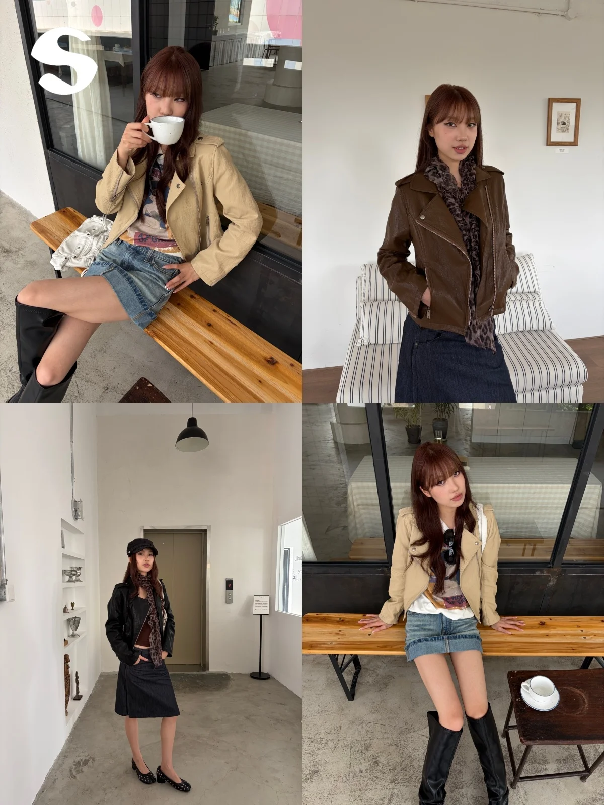 Sleep at 11 Korean Style Motorcycle Short Jacket Women's Slim Fit Zipper Pocket Leather Coat Vintage Turn-down Collar Top