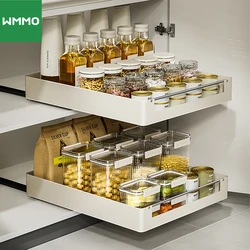 WMMO Scalable Pull-out Kitchen Storage Rack with Slide Rails Drawer Type Storage Tray Spice Box Storage Rack Cabinets Organizer