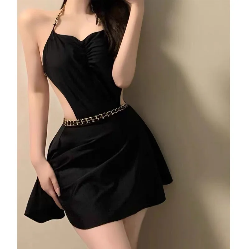 2023 New Women Swimsuit Korea Style Sexy Backless One Piece Skirt Style Slim Swimwear Beachwear