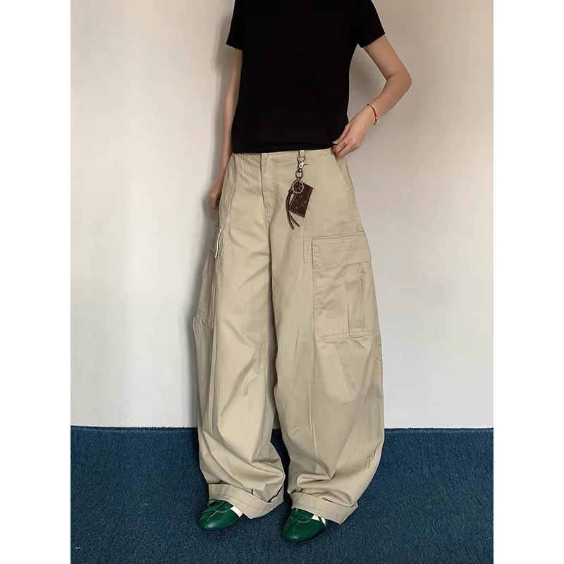 الخريف الرجال المظلة السراويل الفضفاضة كبيرة الحجم الكاكي السراويل الطويلة البضائع Harajuku اليابانية 2000s نمط Y2k خمر السراويل الملابس
